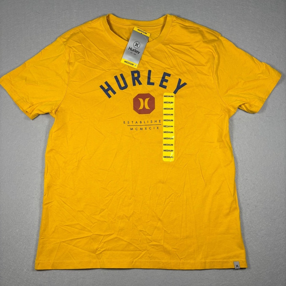 NWT Hurley Men's Soft Short Sleeve All Day Graphic Print Tee Size Medium Yellow